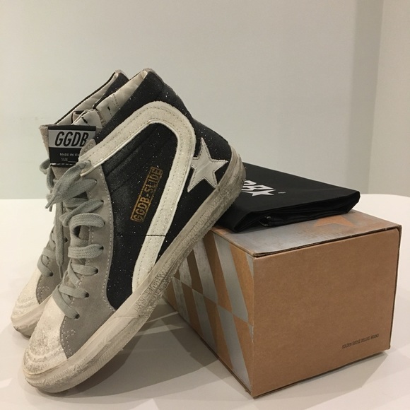 Golden Goose Slide Sneaker Black White Shimmer NIB - Picture 4 of 13